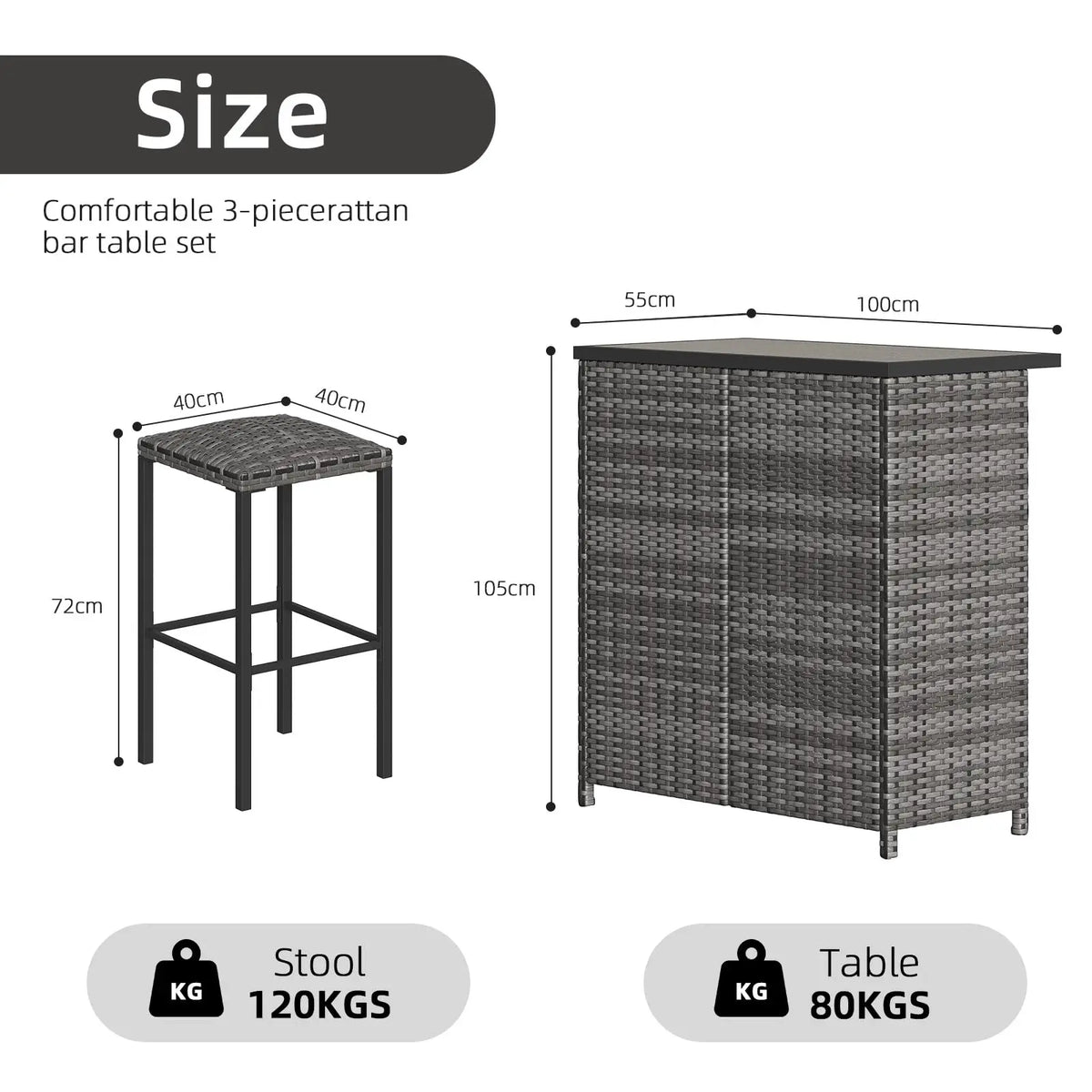 Gartenmoebel Set Metall 3-teilig – Klappbare Balkonmoebel Sitzgruppe fuer Garten & Terrasse
