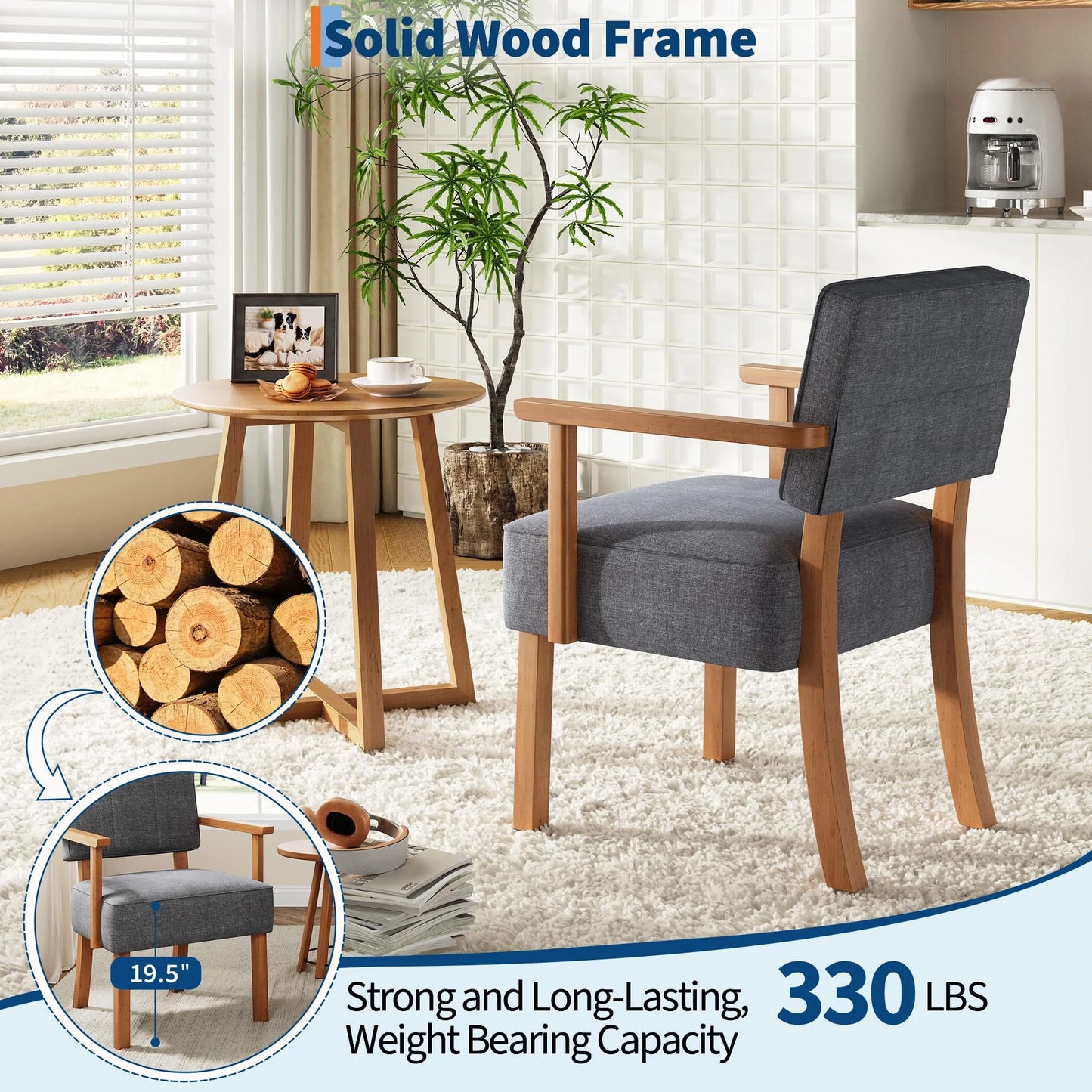 Loungesessel Beige – Moderner Cord Polstersessel mit Holzgestell & Armlehnen fuer Wohnzimmer & Schlafzimmer