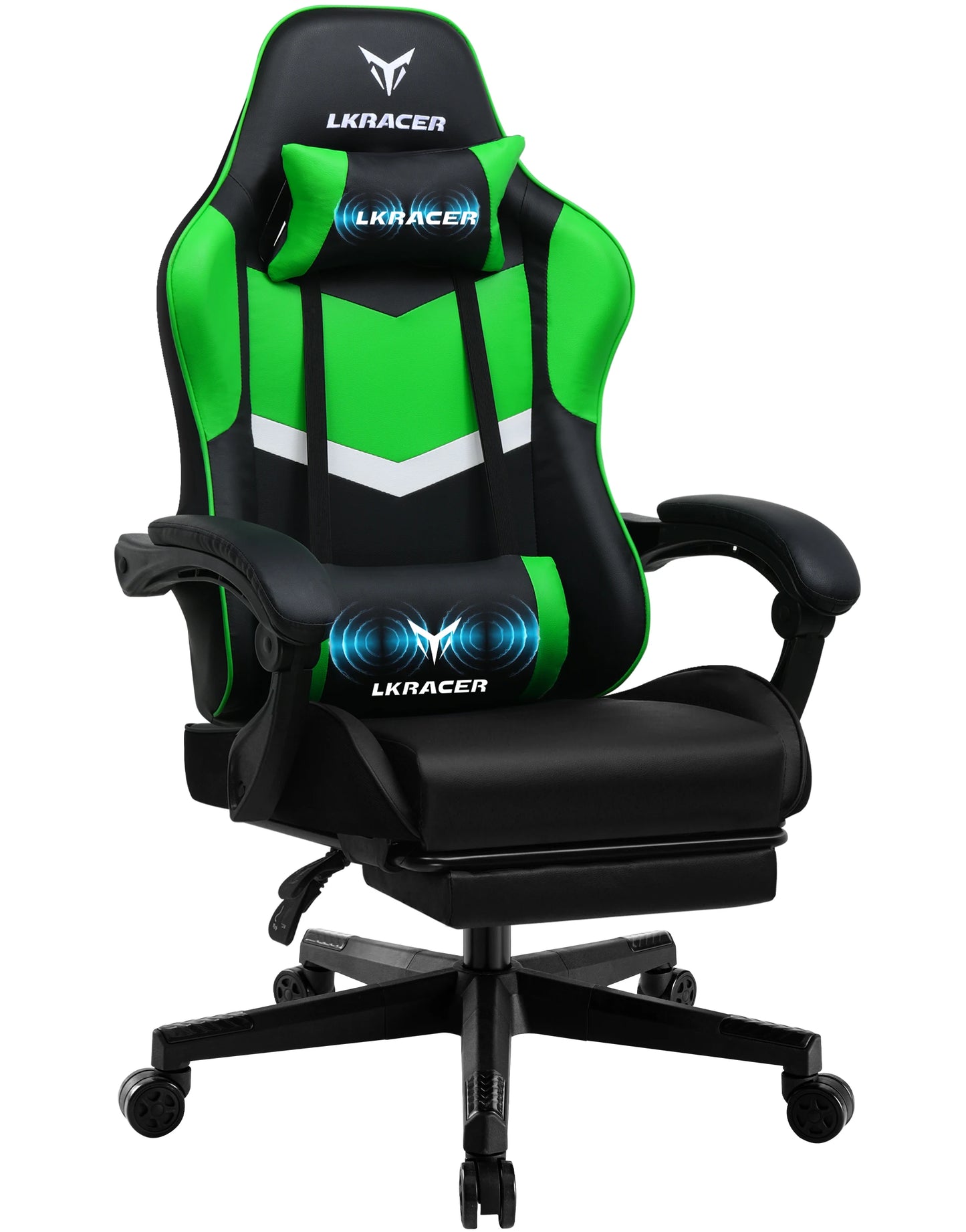 Gaming Stuhl Schwarz-Blau – Ergonomischer Gamer Stuhl mit Fussstütze, Lendenkissen & Metallgestell bis 150kg