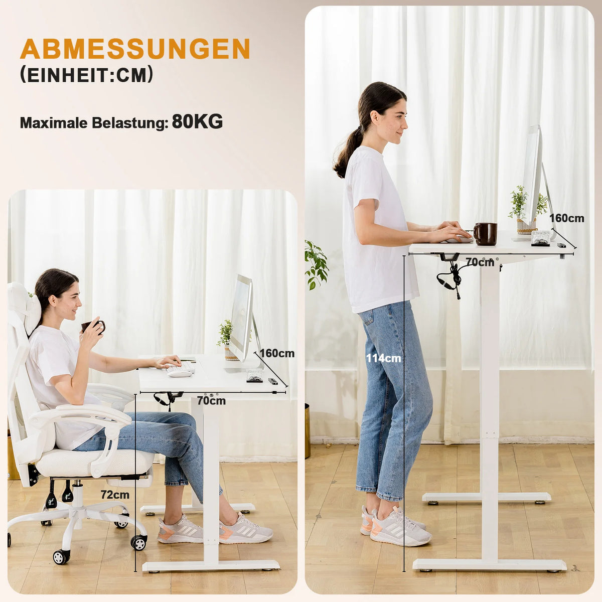 Elektrischer Höhenverstellbarer Stehschreibtisch 160 cm – Ergonomischer Schreibtisch mit USB & Memory-Funktion