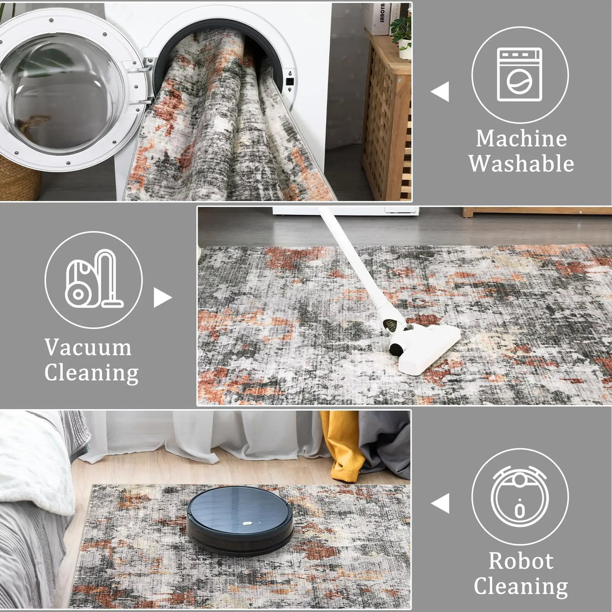 Moderner Teppich 160x220cm Waschbar – Abstrakter Kurzflor Teppich für Wohnzimmer & Schlafzimmer
