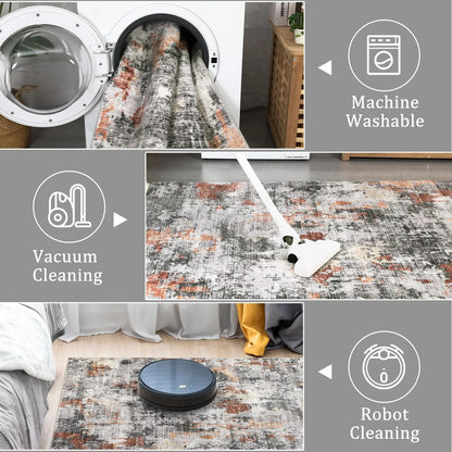 Moderner Teppich 160x220cm Waschbar – Abstrakter Kurzflor Teppich für Wohnzimmer & Schlafzimmer