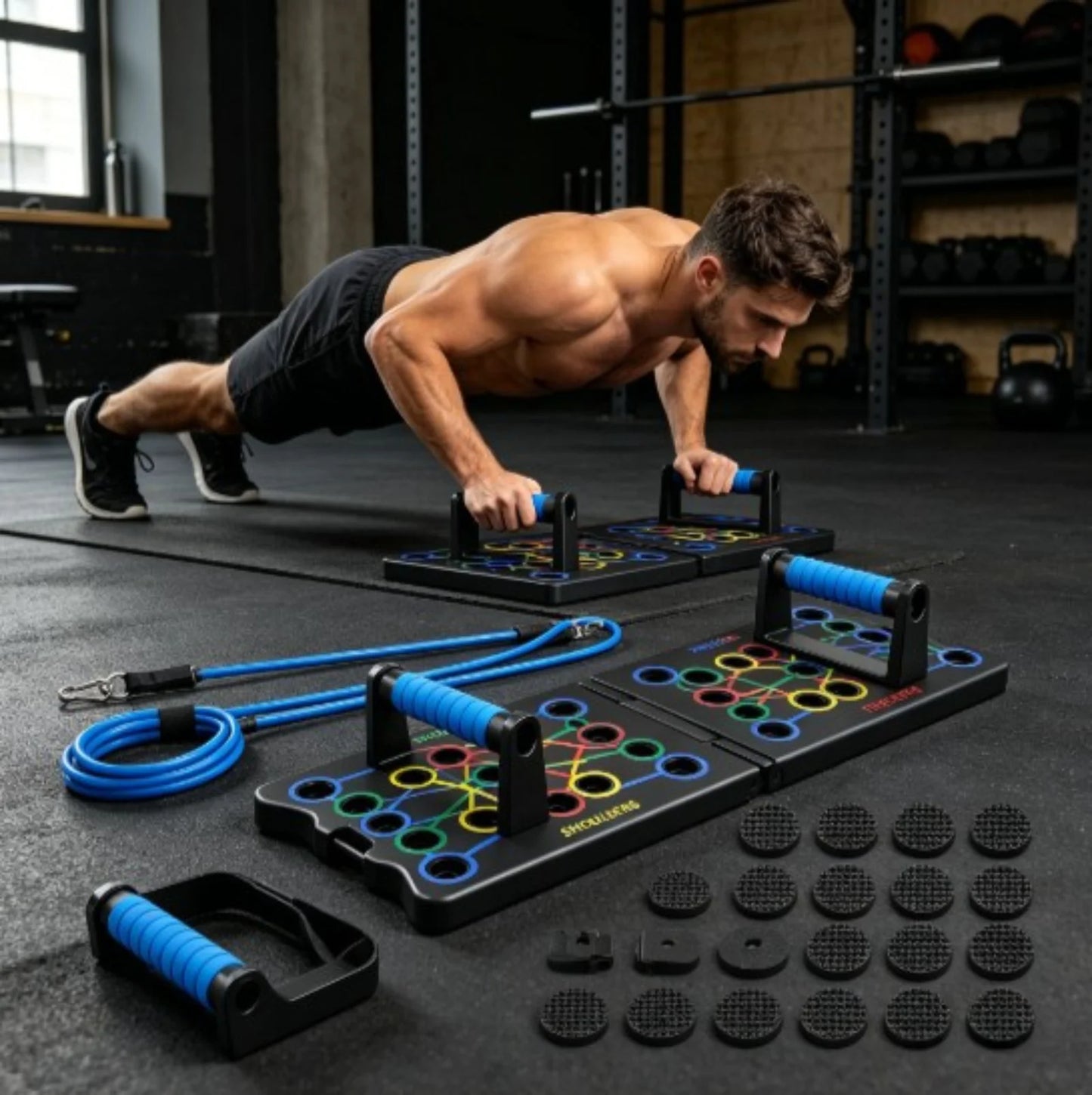 Liegestützbrett Klappbar 12-in-1 – Farbcodiertes Push Up Board für Brust, Schulter & Triceps