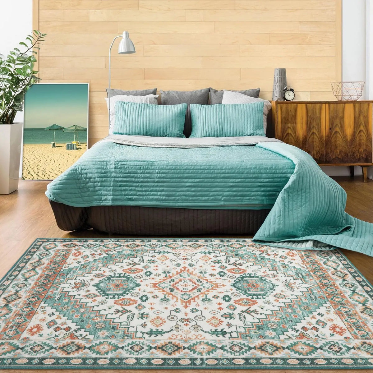 Vintage Orient Teppich 120x170cm Waschbar – Medaillon Kurzflor Teppich für Wohnzimmer