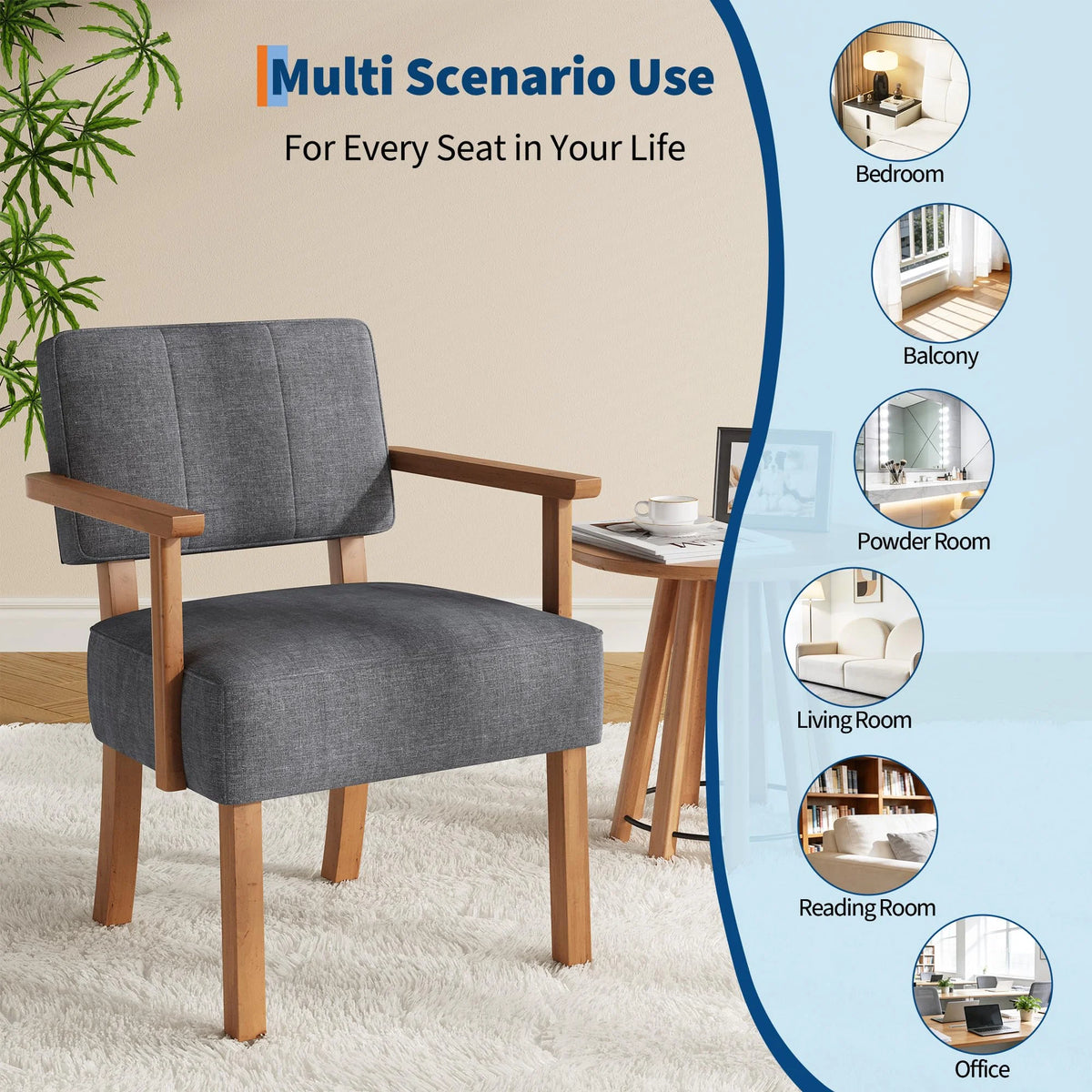 Loungesessel Beige – Moderner Cord Polstersessel mit Holzgestell & Armlehnen fuer Wohnzimmer & Schlafzimmer