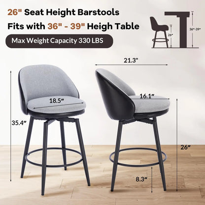 Drehbarer Barhocker 66cm Retro Kunstleder – Moderner Tresenstuhl Schwarz mit Rückenlehne