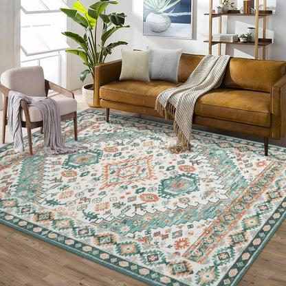 Vintage Orient Teppich 120x170cm Waschbar – Medaillon Kurzflor Teppich für Wohnzimmer