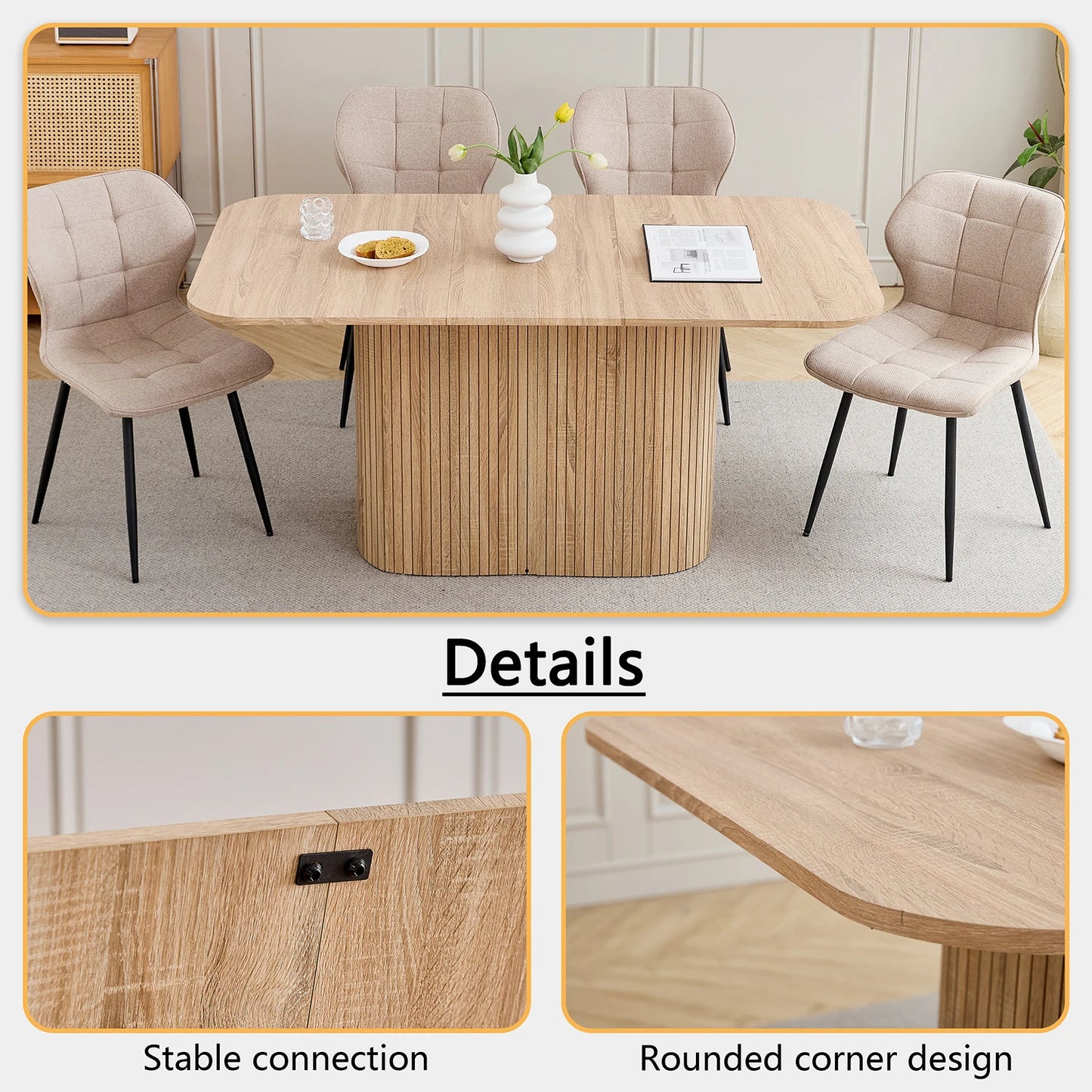 Ovaler Esstisch Holzoptik 160x90cm – Moderner Küchentisch aus MDF für 4-6 Personen