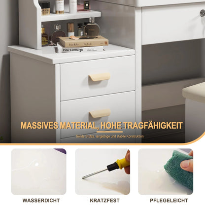 Schminktisch mit Spiegel und Hocker – Moderner Frisiertisch aus Holz mit Stauraum für das Schlafzimmer
