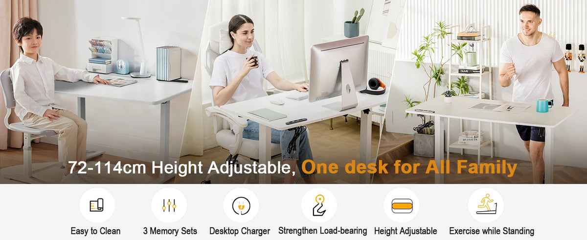Elektrischer Höhenverstellbarer Stehschreibtisch 160 cm – Ergonomischer Schreibtisch mit USB & Memory-Funktion