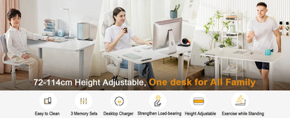 Elektrischer Höhenverstellbarer Stehschreibtisch 160 cm – Ergonomischer Schreibtisch mit USB & Memory-Funktion