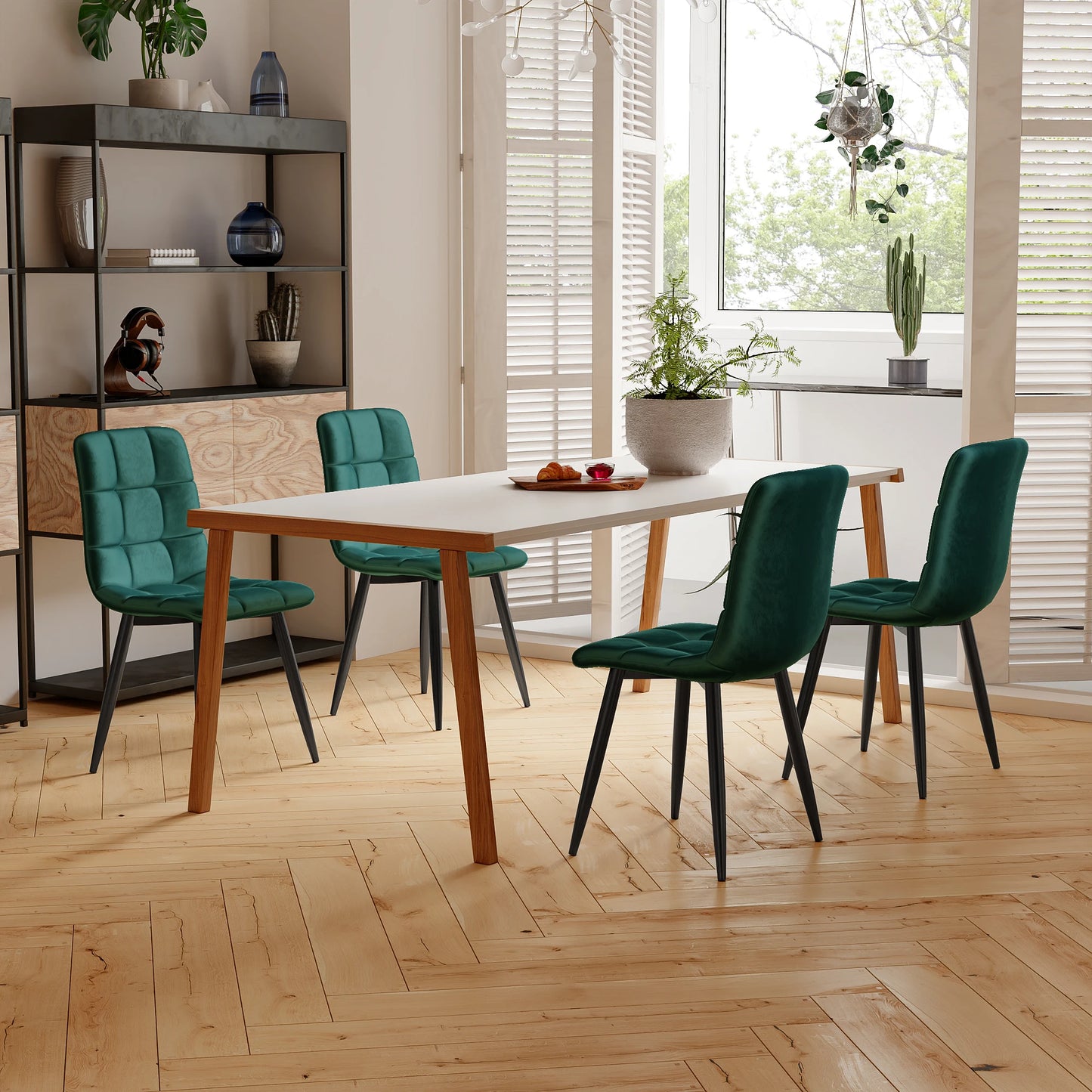 Esszimmerstuhl 4er Set Gruen – Modernes Polsterstuhl Set aus Samt & Metallbeinen bis 150kg