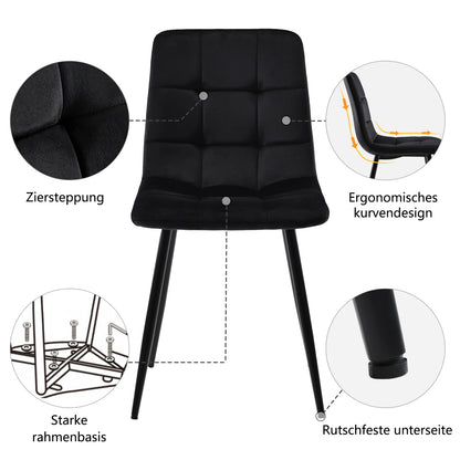 Moderne Esszimmerstühle 4er Set Samt – Ergonomische Küchenstühle Polsterstuhl Metall