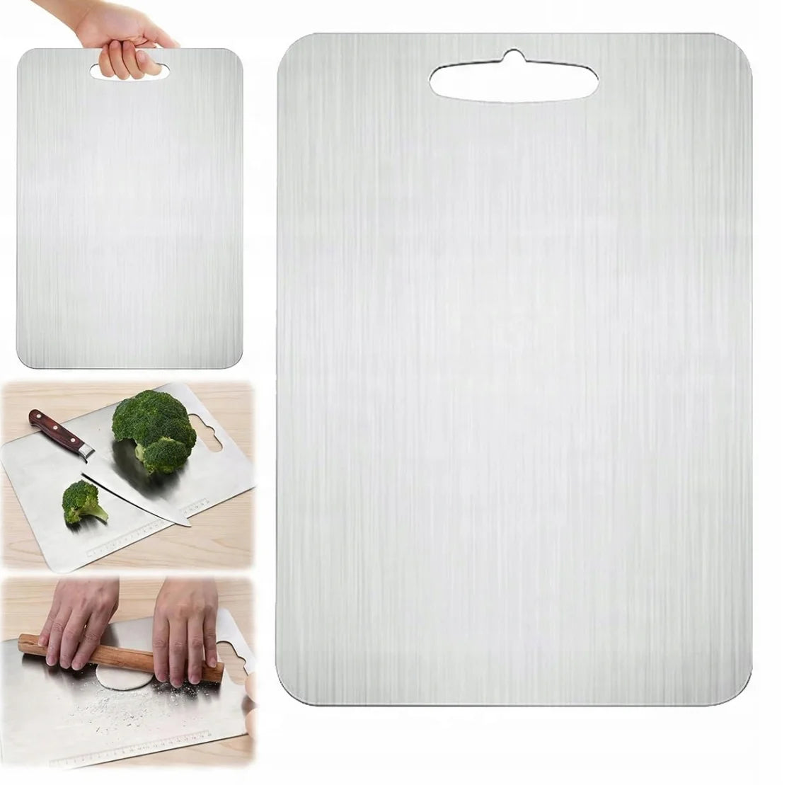 Edelstahl Schneidebrett Titan Optik – Beidseitiges Metall Schneidebrett fuer Fleisch & Gemuese