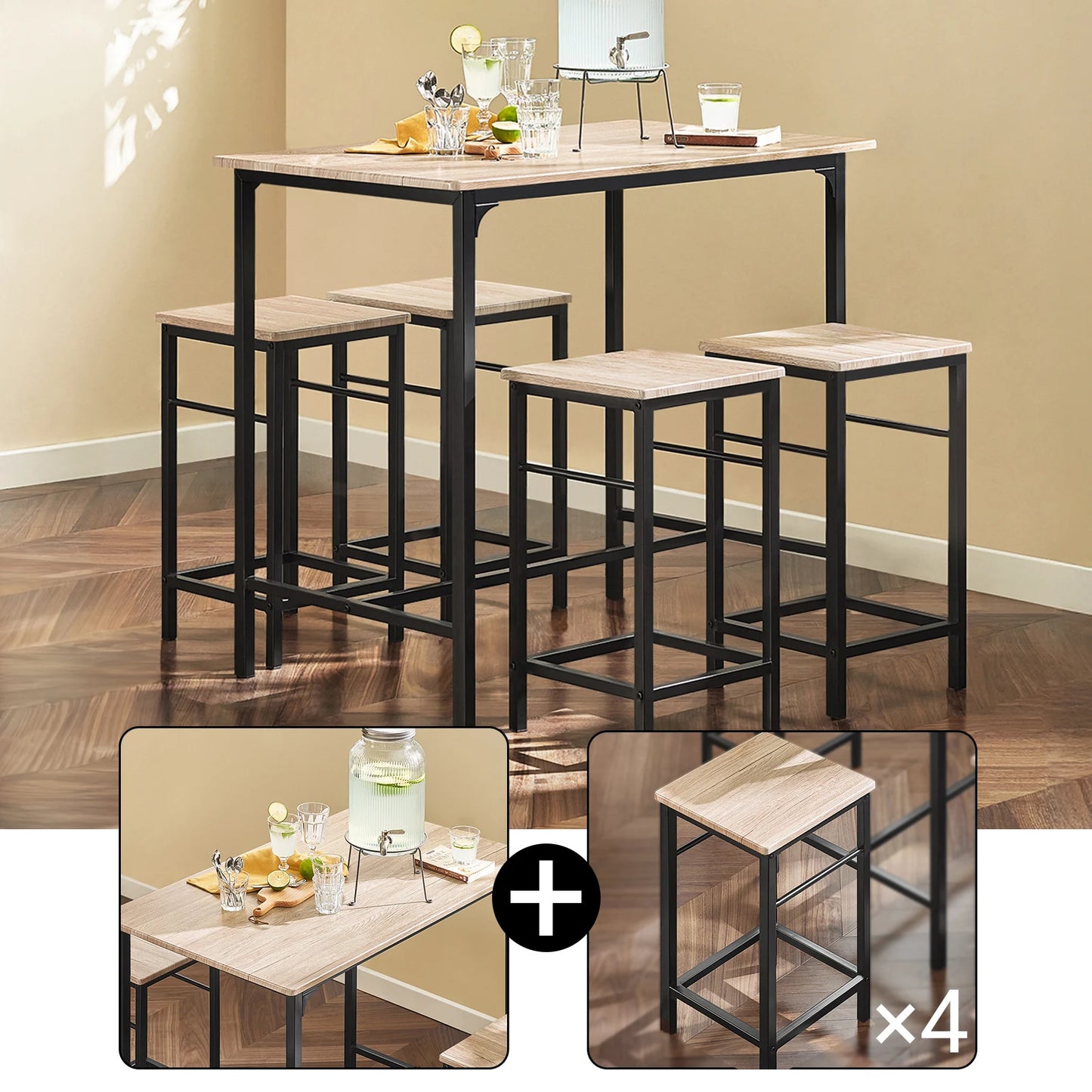 Moderne Esstisch Garnitur mit 4 Stühlen – Kompaktes Stehtisch Set für Küche & Esszimmer