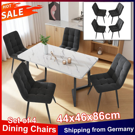 Moderne Samt Esszimmerstühle 4er Set Grau – Ergonomische Küchenstühle Polsterstuhl Metall