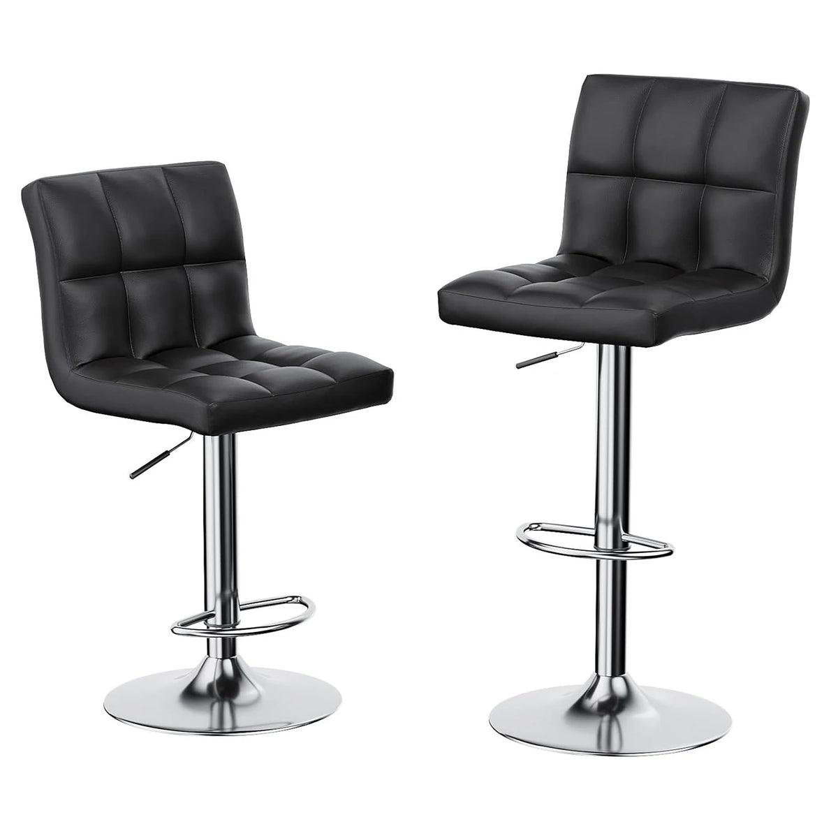Barhocker 2er Set Höhensverstellbar Kunstleder Schwarz – Drehbarer Tresenstuhl Chrom