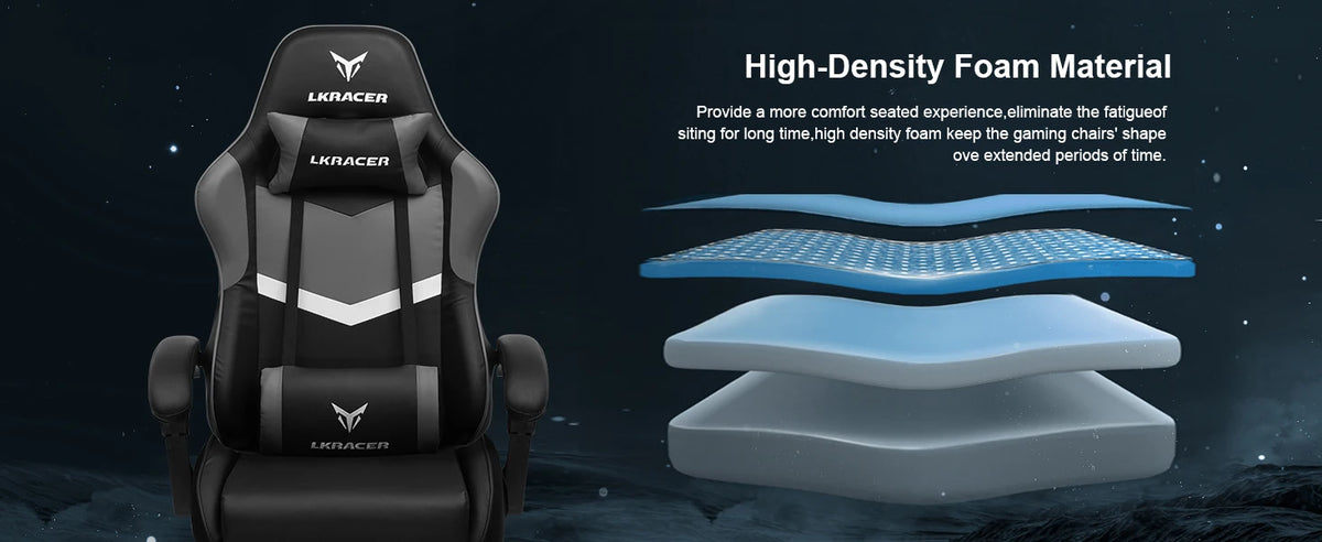 Gaming Stuhl Schwarz-Blau – Ergonomischer Gamer Stuhl mit Fussstütze, Lendenkissen & Metallgestell bis 150kg