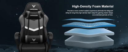 Gaming Stuhl Schwarz-Blau – Ergonomischer Gamer Stuhl mit Fussstütze, Lendenkissen & Metallgestell bis 150kg
