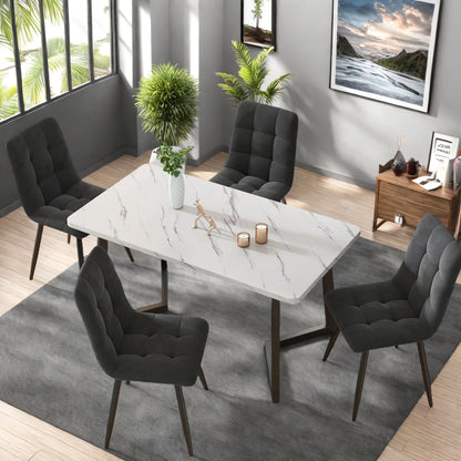 Moderne Samt Esszimmerstühle 4er Set Grau – Ergonomische Küchenstühle Polsterstuhl Metall