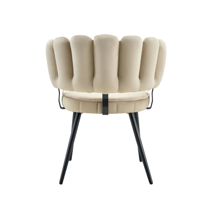 Esszimmerstuhl 2er Set Beige – Modernes Polsterstuhl Set aus Samt in Blutenform mit Metallbeinen bis 120kg