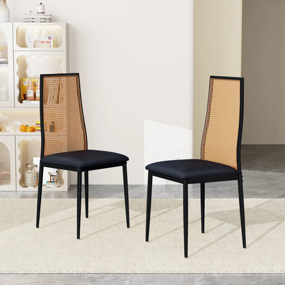 Rattan Esszimmerstühle 2er Set Holzoptik – Polsterstühle Wiener Geflecht für Küche & Wohnzimmer