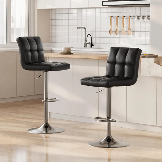 Barhocker 2er Set Höhensverstellbar Kunstleder Schwarz – Drehbarer Tresenstuhl Chrom