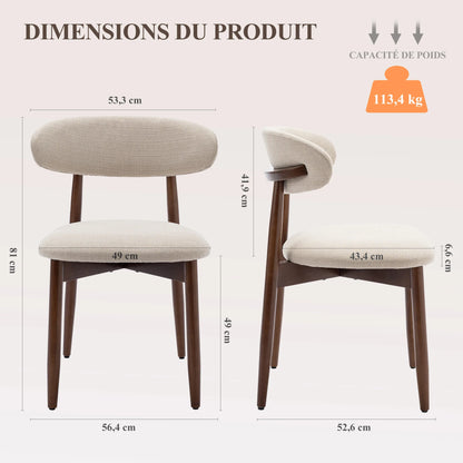 Polsterstühle 2er Set Holz Beige – Moderne Esszimmerstühle mit Stoffbezug & Ergo-Rückenlehne