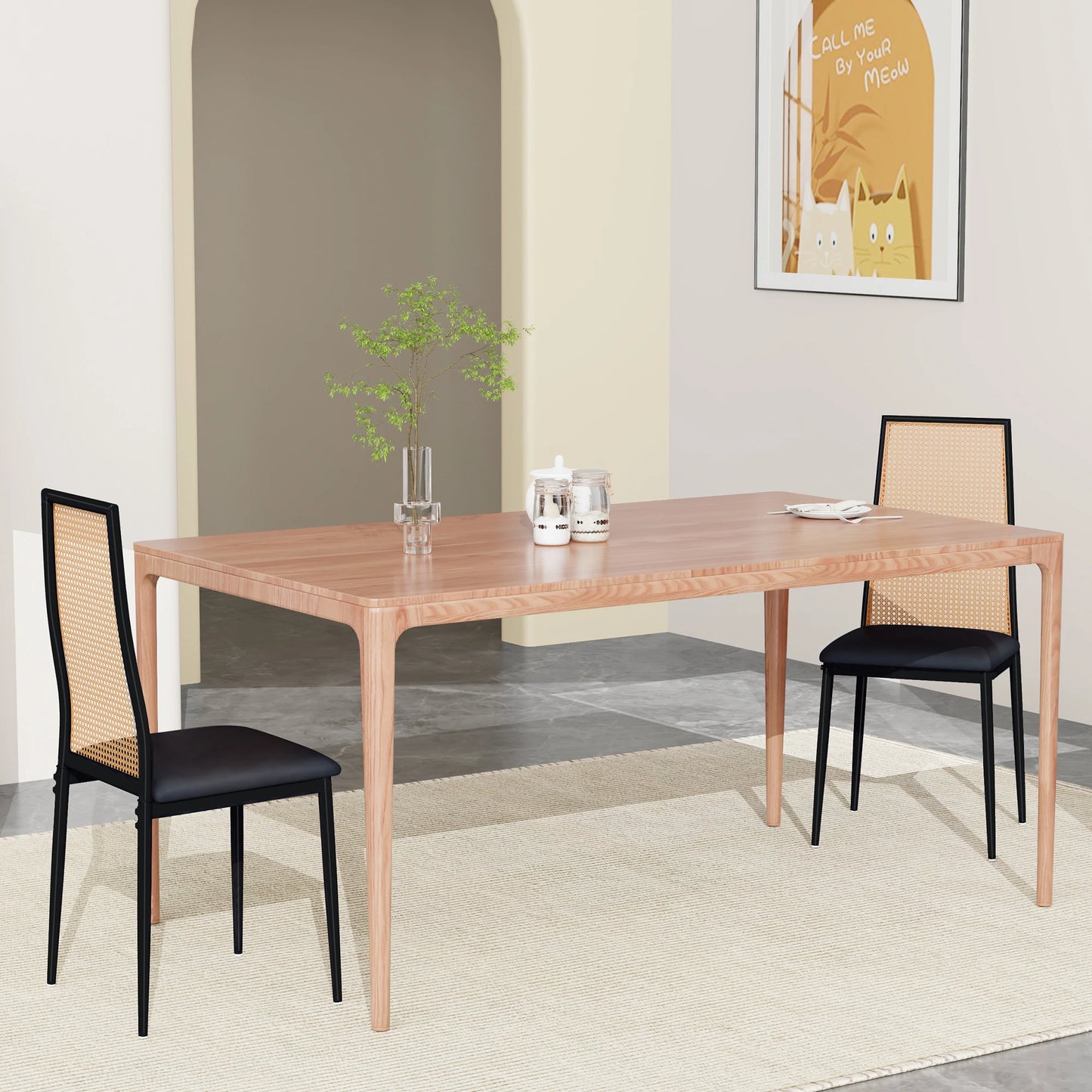 Rattan Esszimmerstühle 2er Set Holzoptik – Polsterstühle Wiener Geflecht für Küche & Wohnzimmer