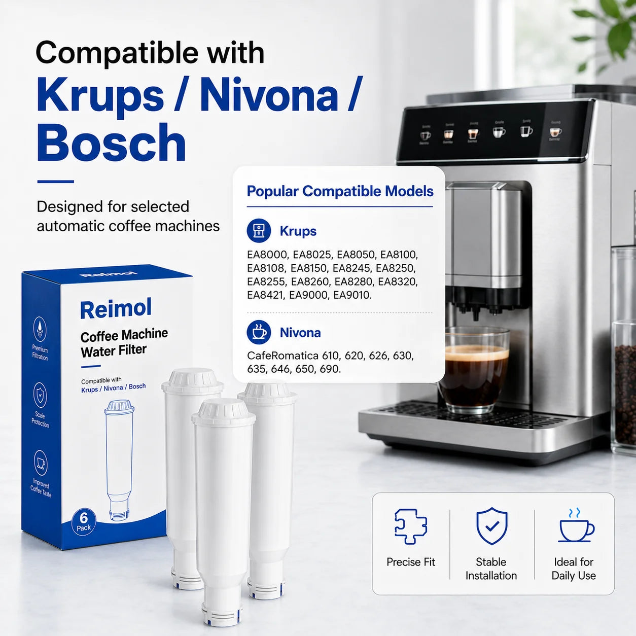 Wasserfilter Kartuschen 6er Pack – Ersatzfilter Passend für Krups Bosch Nivona Kaffeemaschinen