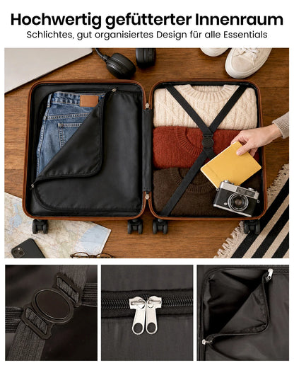 Hartschalen Kofferset Schwarz TSA – Leichtes Koffer Set mit Reisetasche & Kosmetikkoffer