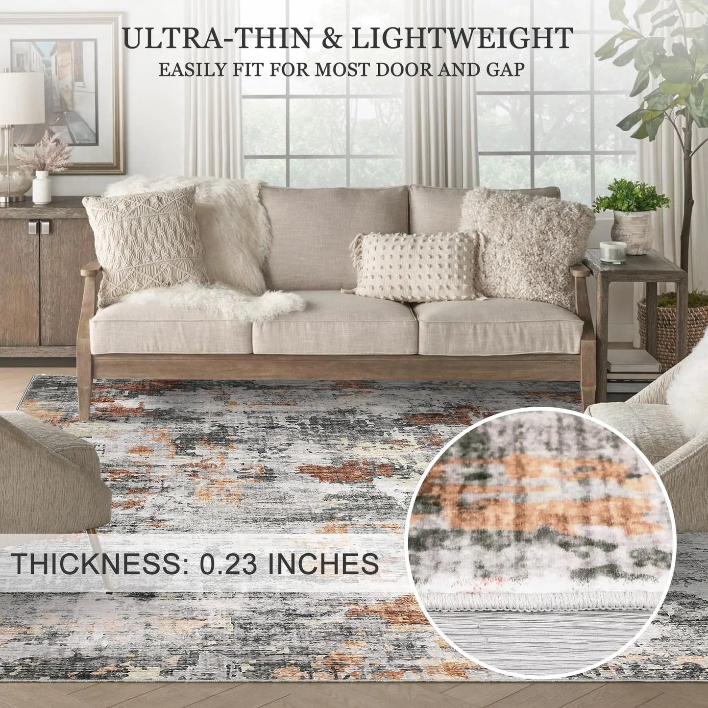 Moderner Teppich 160x220cm Waschbar – Abstrakter Kurzflor Teppich für Wohnzimmer & Schlafzimmer