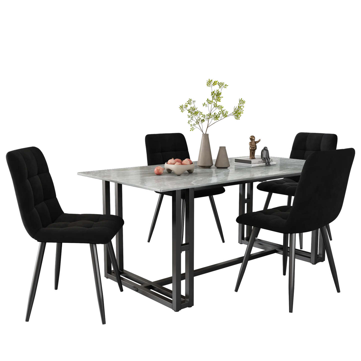 Moderne Esszimmerstühle 4er Set Samt – Ergonomische Küchenstühle Polsterstuhl Metall