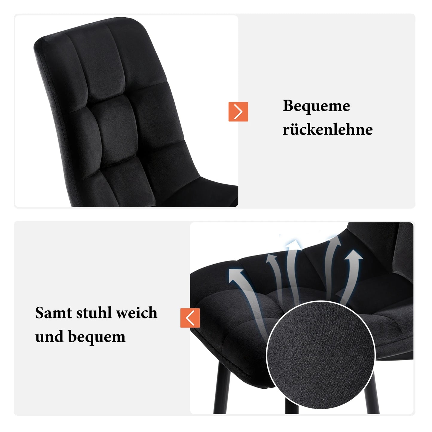 Moderne Esszimmerstühle 4er Set Samt – Ergonomische Küchenstühle Polsterstuhl Metall