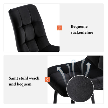 Moderne Esszimmerstühle 4er Set Samt – Ergonomische Küchenstühle Polsterstuhl Metall