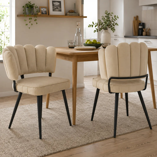 Esszimmerstuhl 2er Set Beige – Modernes Polsterstuhl Set aus Samt in Blutenform mit Metallbeinen bis 120kg