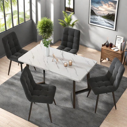 Moderne Samt Esszimmerstühle 4er Set Grau – Ergonomische Küchenstühle Polsterstuhl Metall