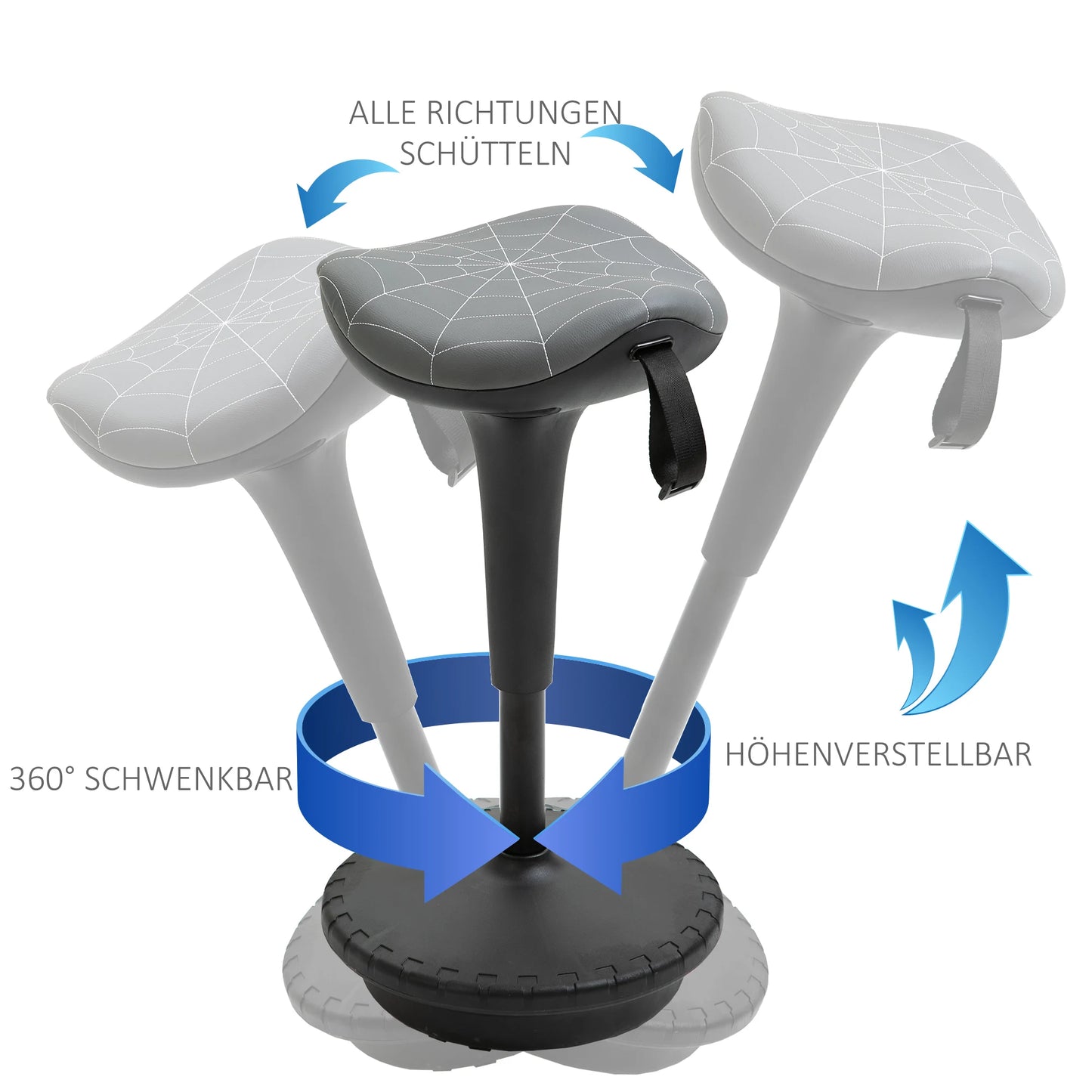 Ergonomische Stehhilfe Höhenverstellbar Schwarz – Dynamischer Stehhocker mit Wippfunktion & Sattelsitz