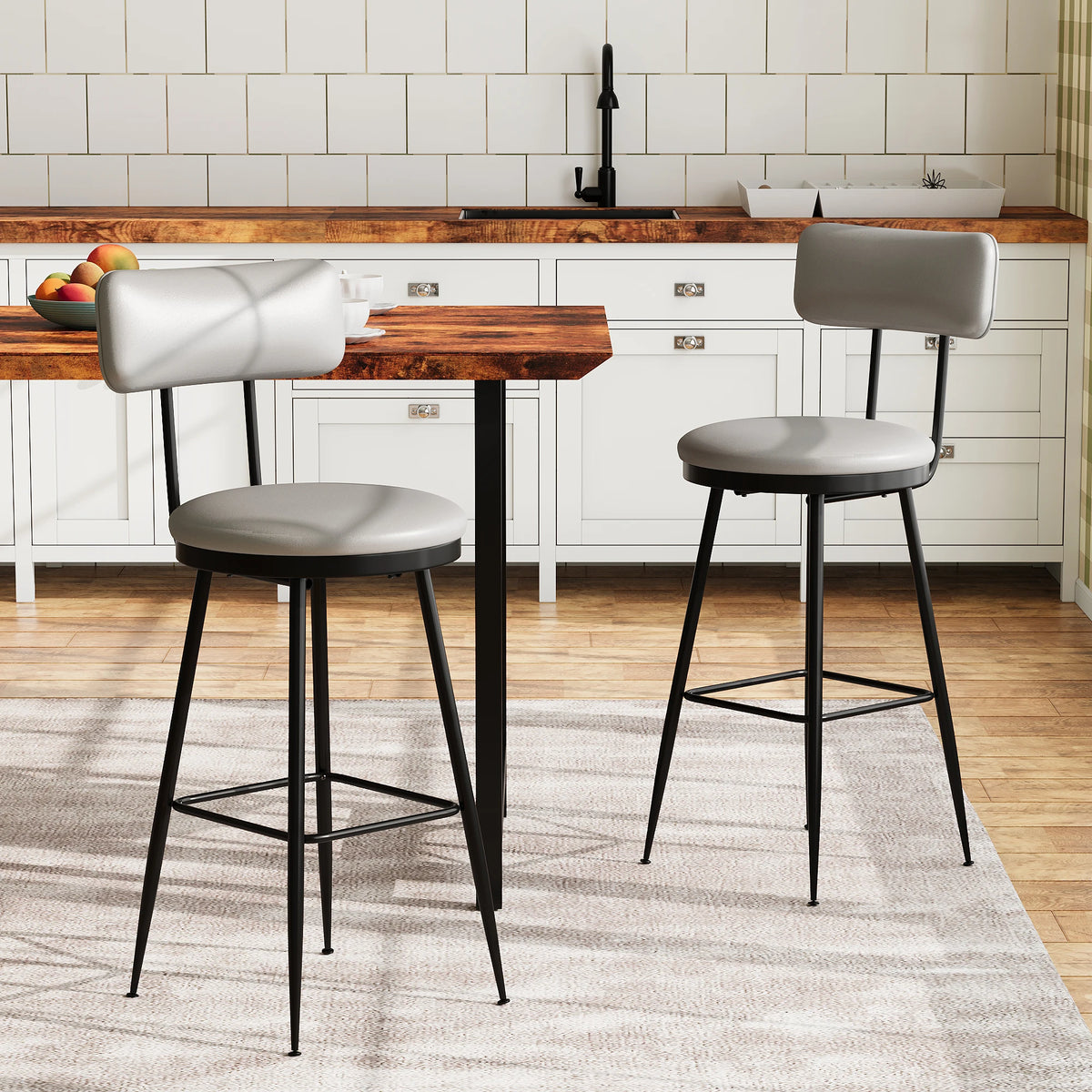 Barhocker 2er Set Schwarz – Moderne Tresenstuehle aus Kunstleder & Metall fuer Kueche, Bar & Counter bis 120kg