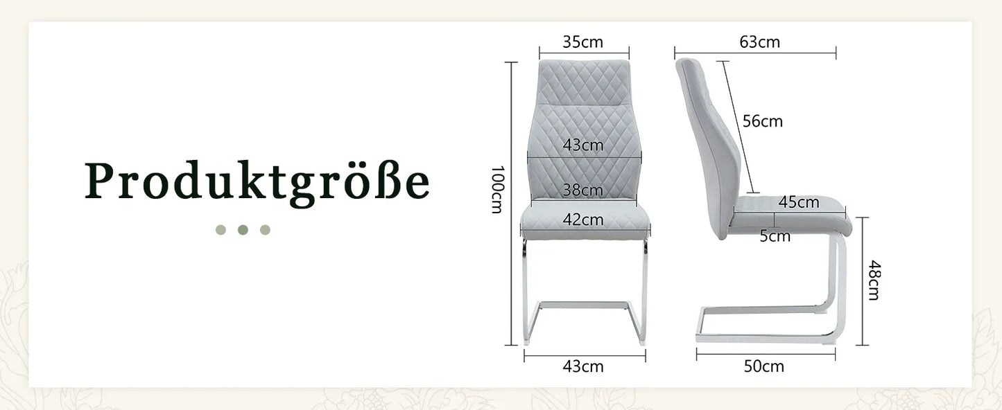 Esszimmerstuhl 2er Set Grau – Modernes Polsterstuhl Set aus Kunstleder mit Rautensteppung & Silbergestell