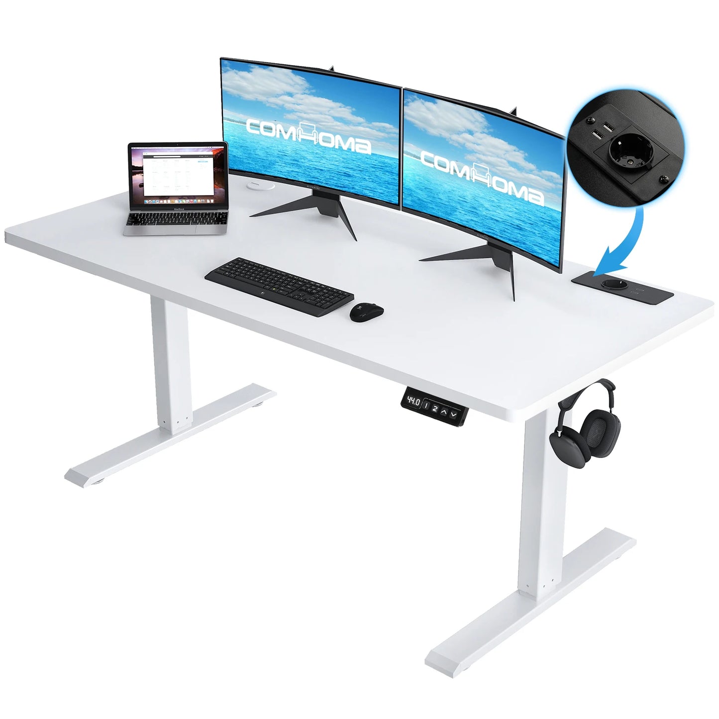 Elektrischer Höhenverstellbarer Stehschreibtisch 160 cm – Ergonomischer Schreibtisch mit USB & Memory-Funktion