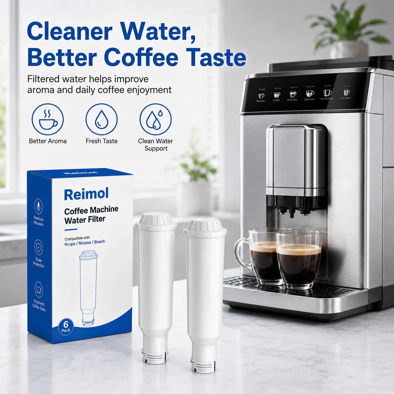 Wasserfilter Kartuschen 6er Pack – Ersatzfilter Passend für Krups Bosch Nivona Kaffeemaschinen