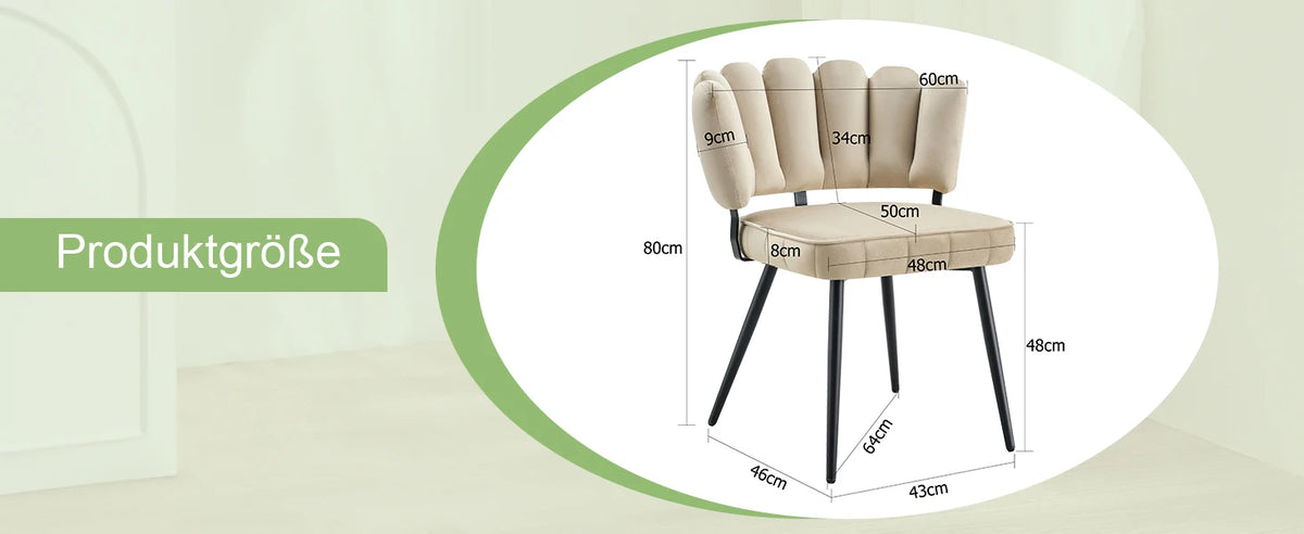 Esszimmerstuhl 2er Set Beige – Modernes Polsterstuhl Set aus Samt in Blutenform mit Metallbeinen bis 120kg
