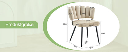 Esszimmerstuhl 2er Set Beige – Modernes Polsterstuhl Set aus Samt in Blutenform mit Metallbeinen bis 120kg