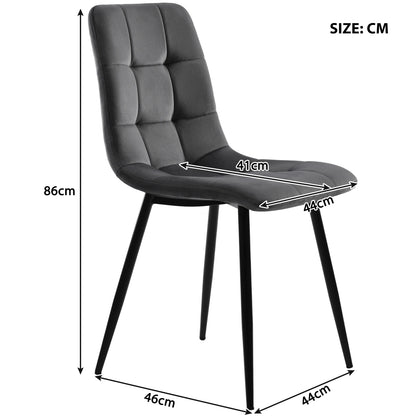 Moderne Samt Esszimmerstühle 4er Set Grau – Ergonomische Küchenstühle Polsterstuhl Metall