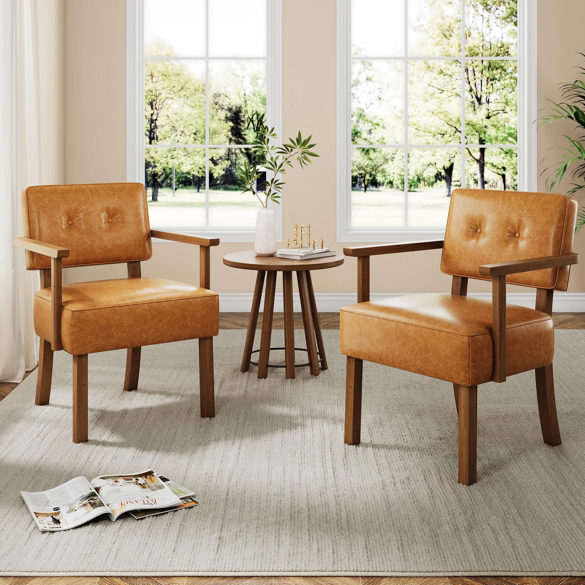 Loungesessel Beige – Moderner Cord Polstersessel mit Holzgestell & Armlehnen fuer Wohnzimmer & Schlafzimmer
