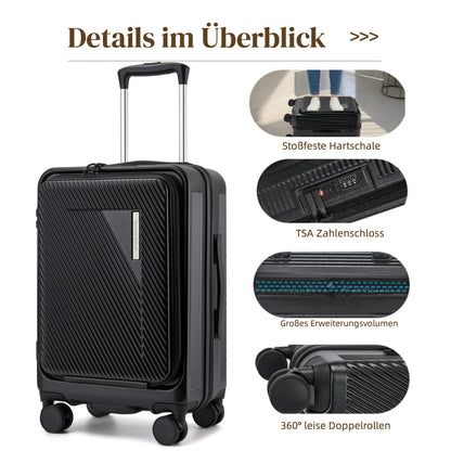 Hartschalen Koffer Top-Opening 28 Zoll PC – Grosser Koffer Dehnbar mit 360 Rollen & Frontöffnung