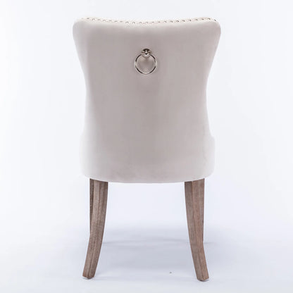 Esszimmerstuhl 2er Set Beige – Modernes Samt Polsterstuhl Set mit Nietenverzierung, Knopfung & Holzbeinen