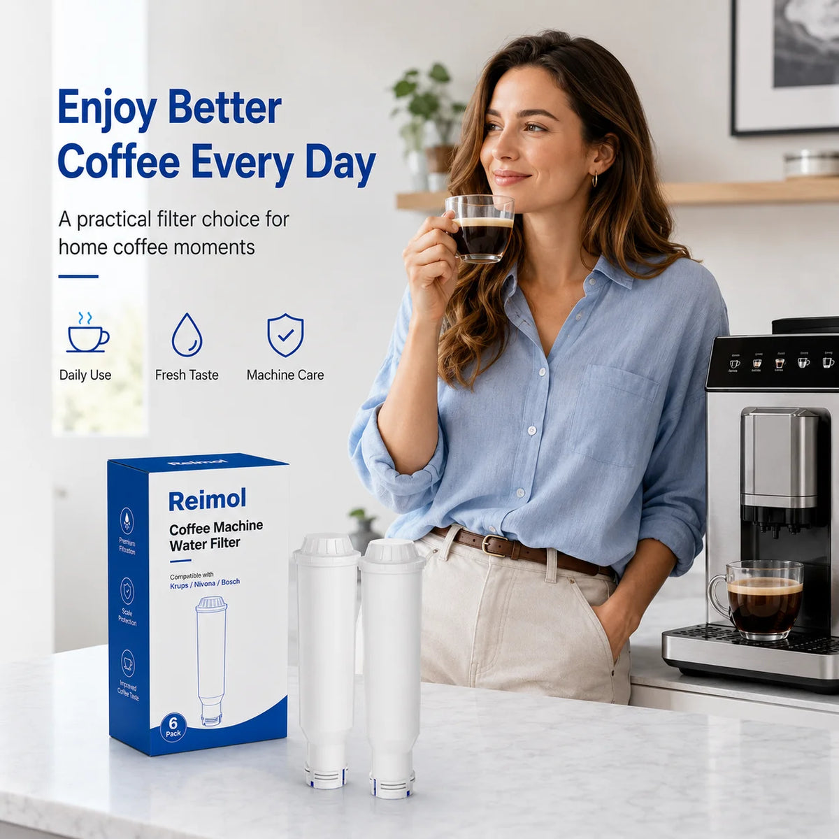 Wasserfilter Kartuschen 6er Pack – Ersatzfilter Passend für Krups Bosch Nivona Kaffeemaschinen