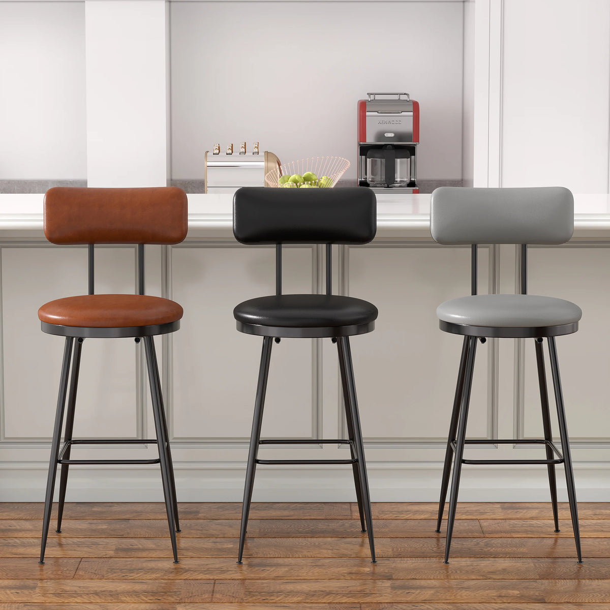 Barhocker 2er Set Schwarz – Moderne Tresenstuehle aus Kunstleder & Metall fuer Kueche, Bar & Counter bis 120kg